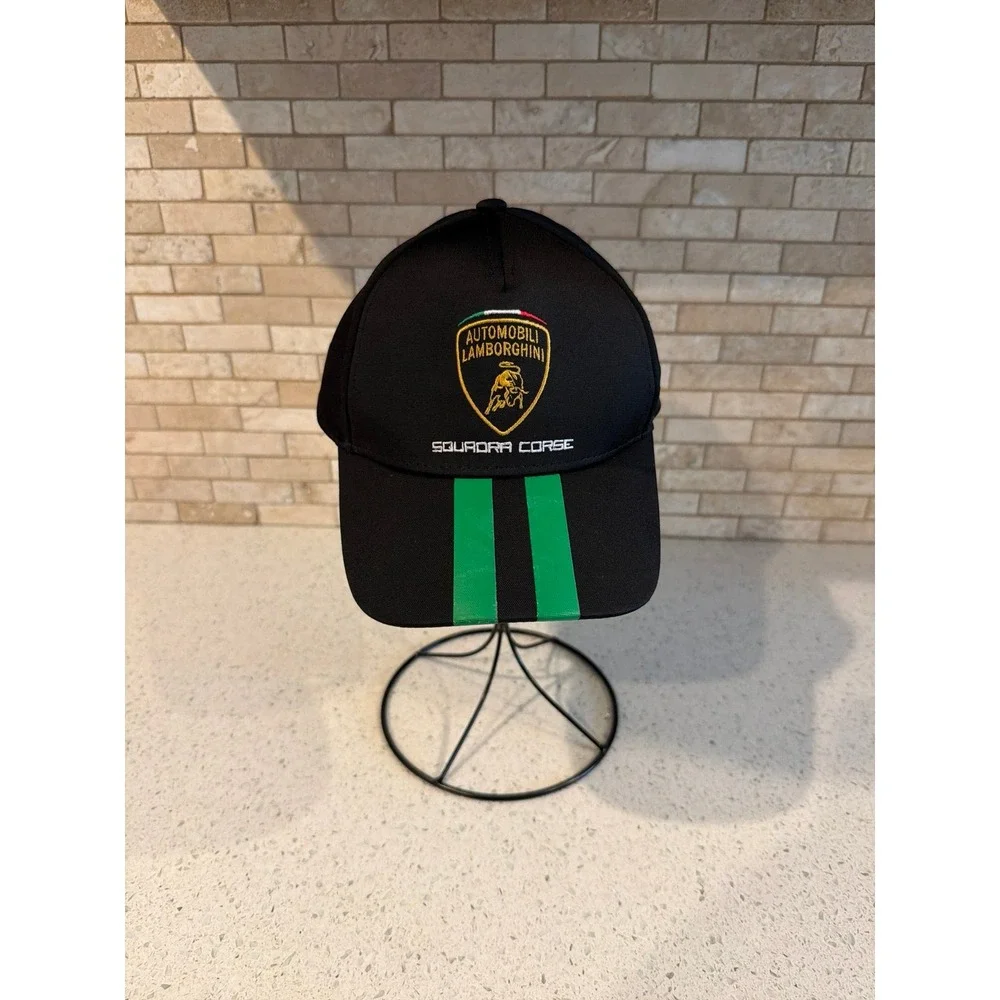 Lamborghini Squadra Corse Black Green Strapback Hat Racing Cap Embroidered Logo